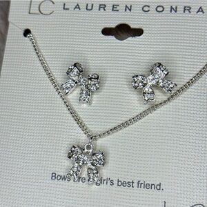 Kohl's LC Lauren Conrad Silver Bow Rhinestone Necklace and Earrings